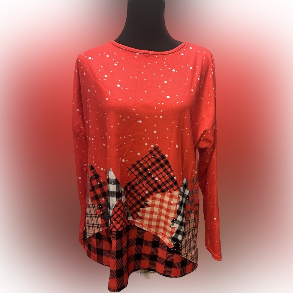 $10 sale Sheilay Christmas tunic Large 23-26 bust high-low buffalo NWT